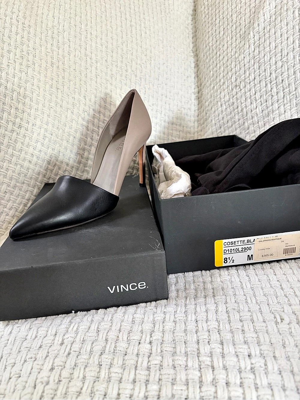 Vince Rosette Pointed Toe Heels in Black & Taupe US 8.5 M